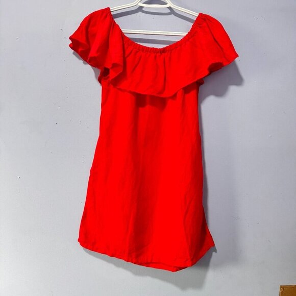 Tommy Bahama Womens Preppy Red Off The Shoulder Linen Blend Coverup Dress Small - Picture 1 of 3